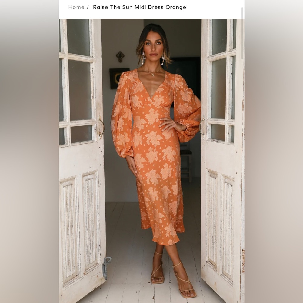 Hello Molly Raise The Sun Midi Dress Orange
